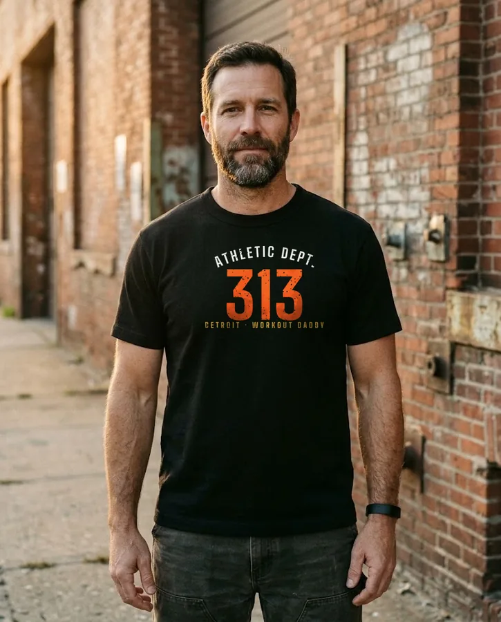 313 Athletic Dept. tee on model