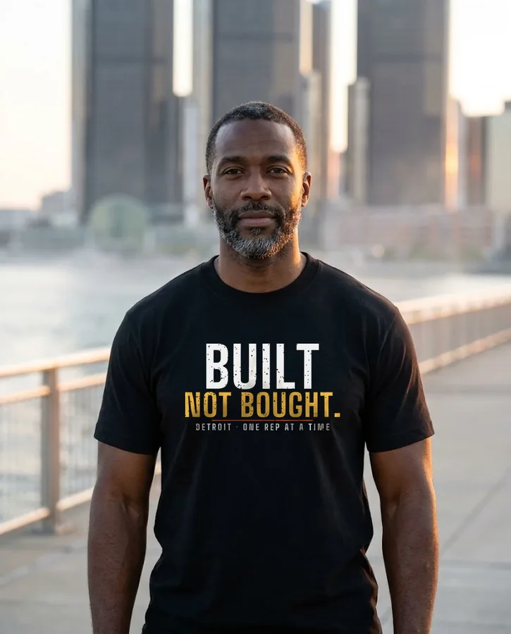 Built Not Bought tee on model