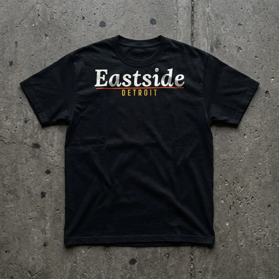 Eastside Detroit tee flat lay