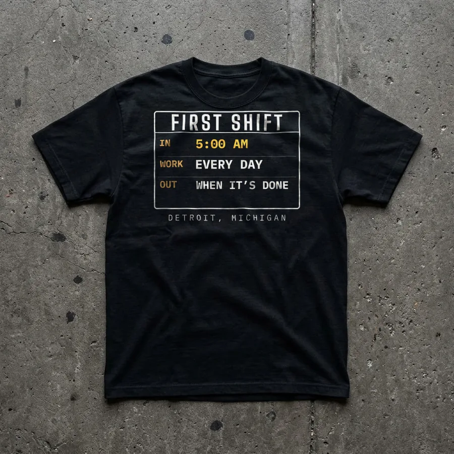 First Shift tee flat lay