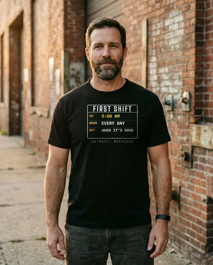 First Shift tee on model