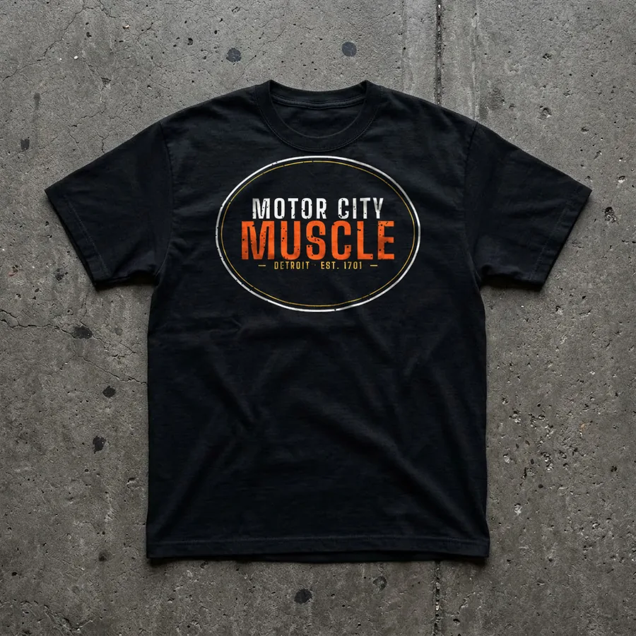 Motor City Muscle tee flat lay