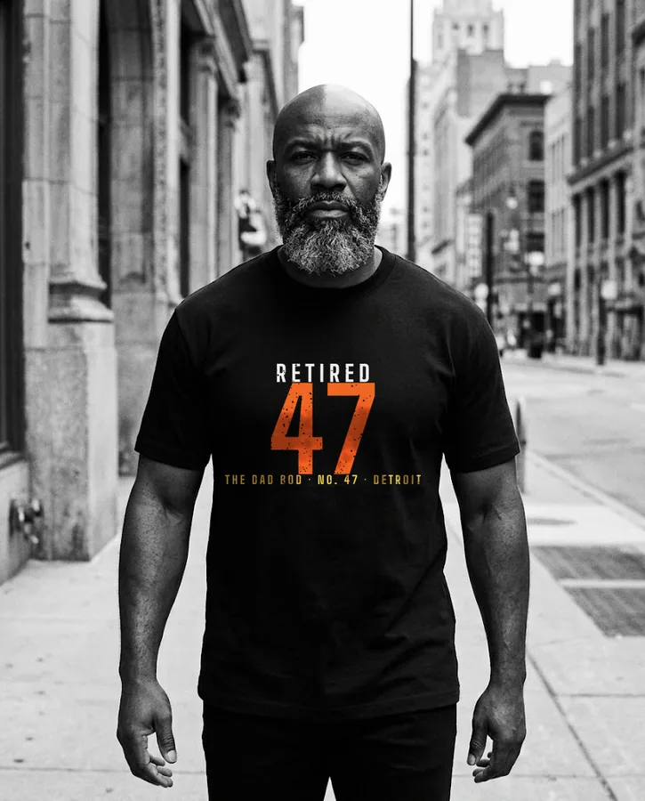 Retired Dad Bod No. 47 tee on model
