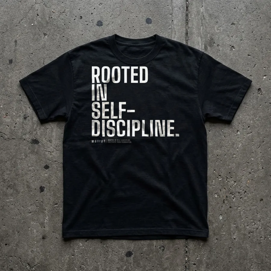 Rooted in Self-Discipline tee flat lay