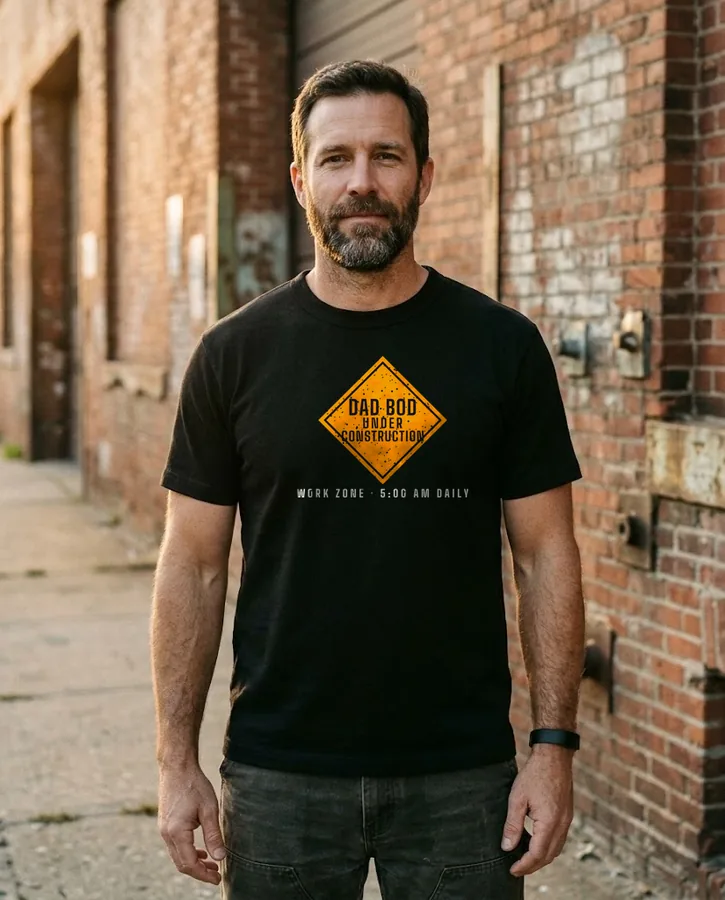 Dad Bod Under Construction tee on model