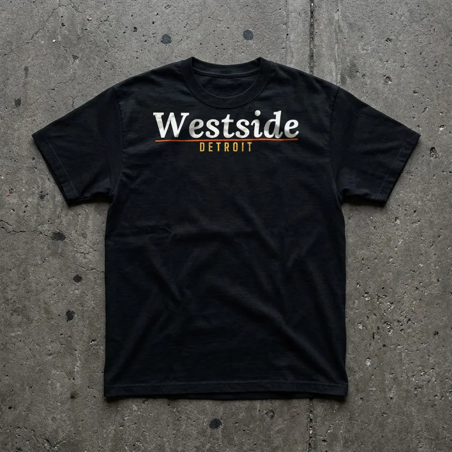 Westside Detroit tee flat lay