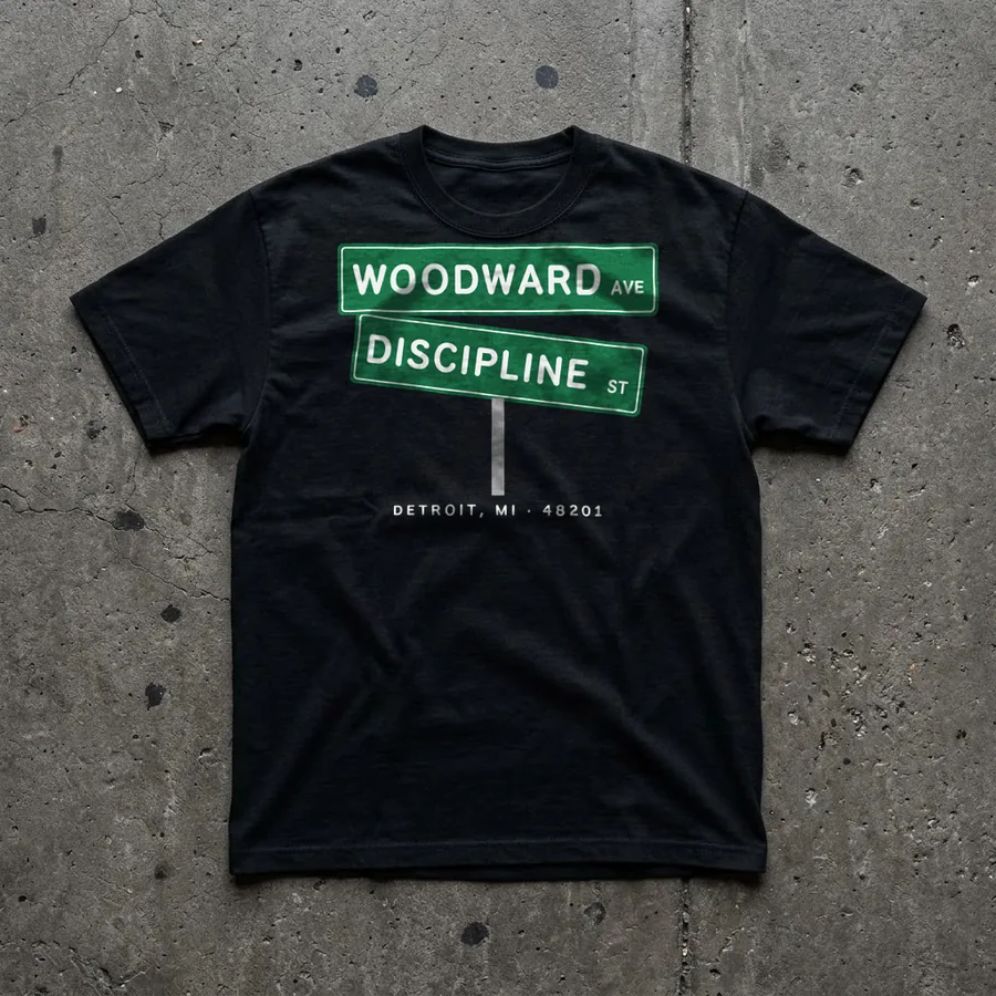 Woodward & Discipline tee flat lay